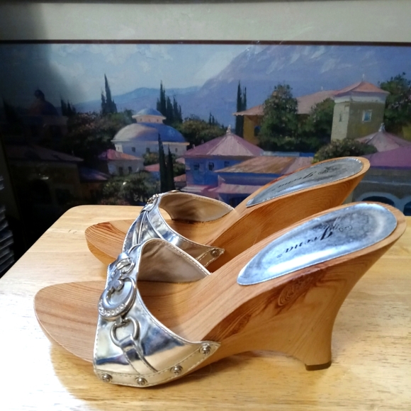 geena Shoes - 👡🍎Geena Metallic Wedge Sandals 👡 Size 8.5 Women,👠 A FABULOUS GIFT 🎁